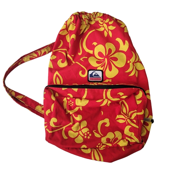 Quiksilver Handbags - VTG Quiksilver Red Yellow Tropical Hawaiian Floral Backpack FLAWED